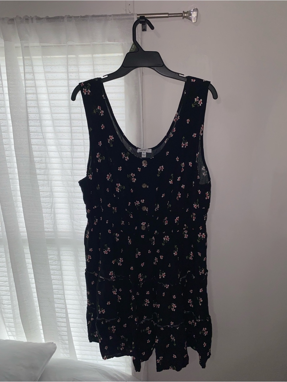 Black Floral Sleeveless dress with Pink Flowers
